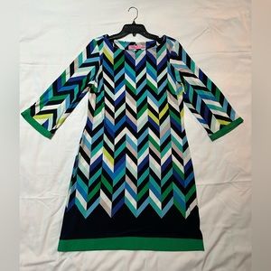 Eliza J green & blue chevron shift dress